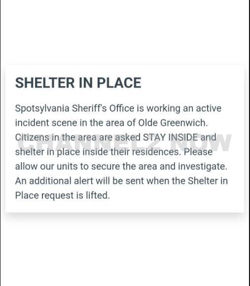 Spotsylvania County Authorities Respond to Fatal Shooting Incident; Shelter-in-Place Order Issued